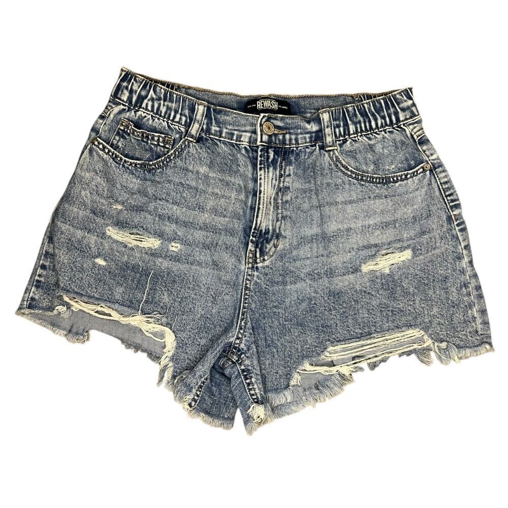 REWASH Women’s 31 High Rise Jean Shorts Distressed Stretch Denim